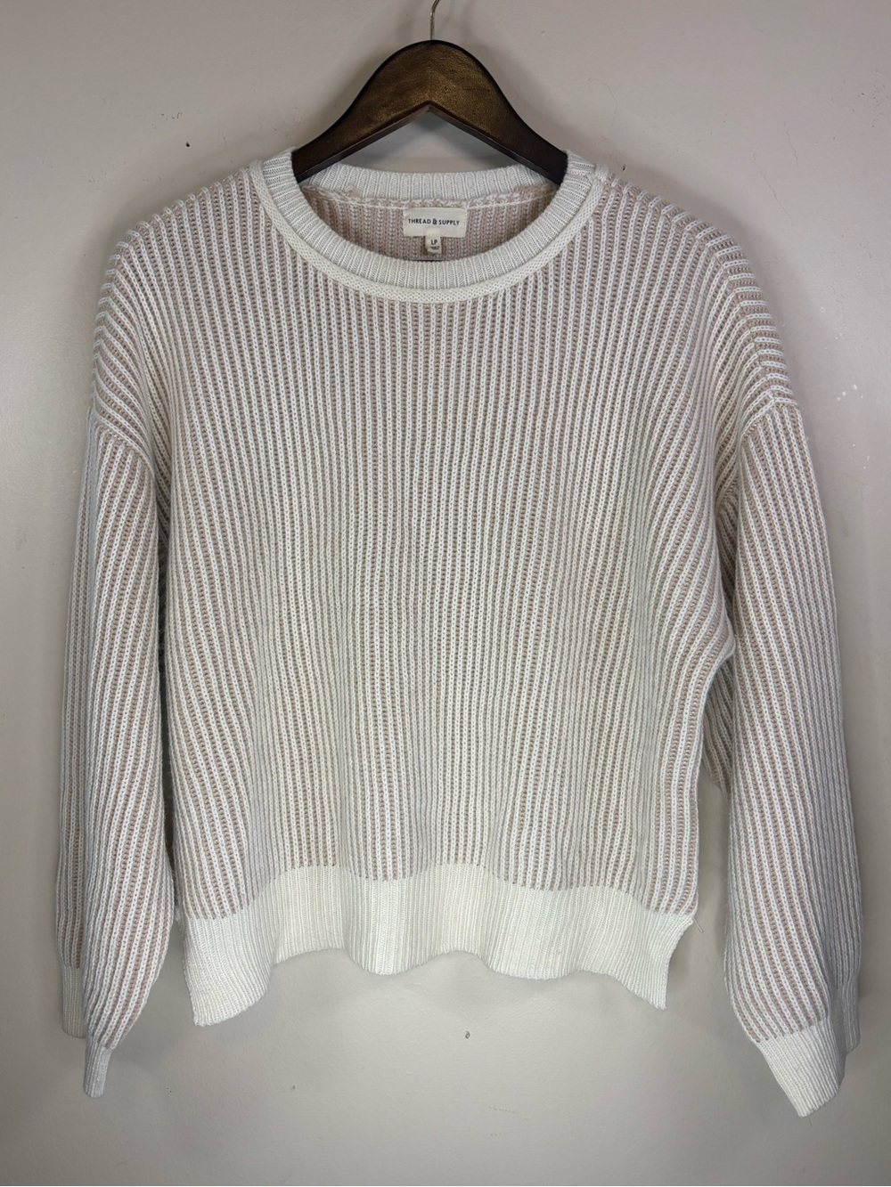 Thread & Supply Vertical Striped Sweater Size Large Petite LP Cozy Neutral